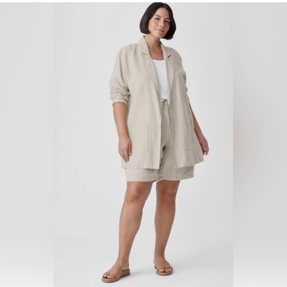Eileen Fisher Organic Linen Beige Open Front Blazer, Plus Size 2X.